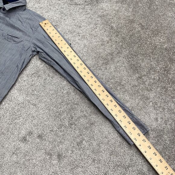 Cougar Slim Fit Button Down Shirt Mens Large Blue Pinstripe Diamond Print Cotton - Picture 10 of 11